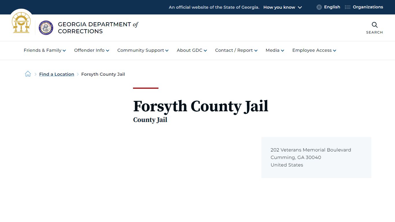 Forsyth County Jail | Georgia Department of Corrections